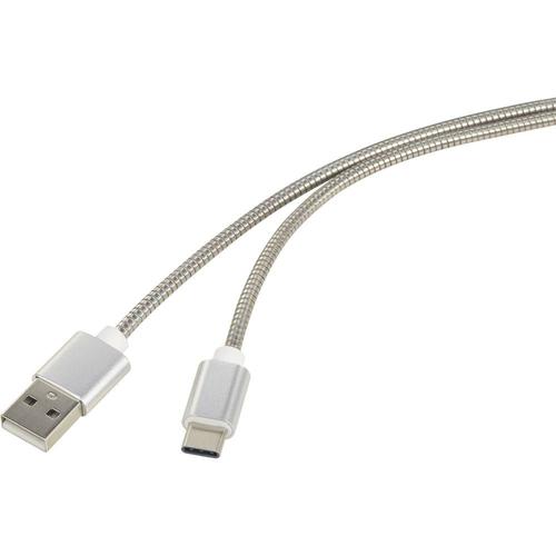Renkforce USB 2.0 Câble de raccordement [1x USB 2.0 type A mâle - 1x USB-C? mâle] 0.5 m argent gaine de câble en acier i
