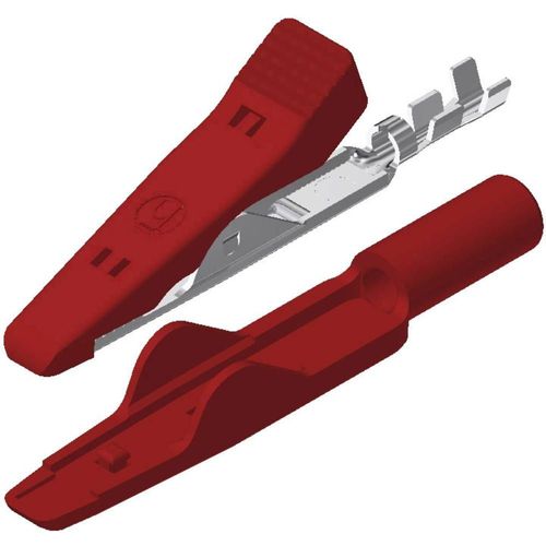 Pince crocodile miniature 8 A rouge SKS Hirschmann 930318101 Ouverture des mâchoires (max.): 4 mm Longueur: 41.5 mm 1 pc
