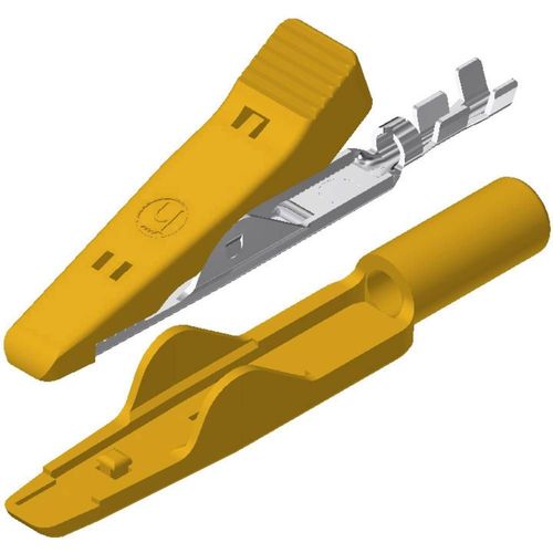 Pince crocodile miniature 8 A jaune SKS Hirschmann 930318103 Ouverture des mâchoires (max.): 4 mm Longueur: 41.5 mm 1 pc