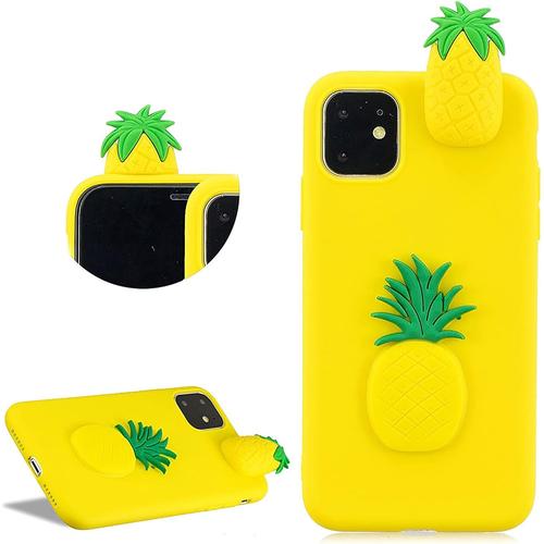 Pour Iphone 14 Pro Max 6,7"" 3d Ananas Silicone Coque, Dessin Animé Fruit Motif Couleur Unie Mat Ultra Fine Antichoc Souple Gel Tpu Housse De Protection Pour Téléphone, Jaune