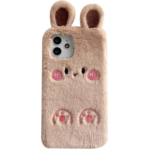 Pour Ipod Touch 5/6 / 7 Oreilles De Lapin Fourrure Coque, Femme Fait À La Main 3d Animaux Motif Anti-Chute Antichoc Hiver Chaud Souple Peluche Housse De Protection Étui Pour Téléphone, Or