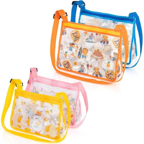 4 Sacs Coquillage Enfant, Sac De Plage Pour Ramasser Les Coquillages, Mettre Les Petits Jouets De Plage En Voyage- Imprimé