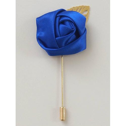 Broche De Couleur Bleu De 5 Cm De Hauteur Environ En Forme De Rose Avec Sa Feuille Dorée Pour Du Style Et De L'élégance...