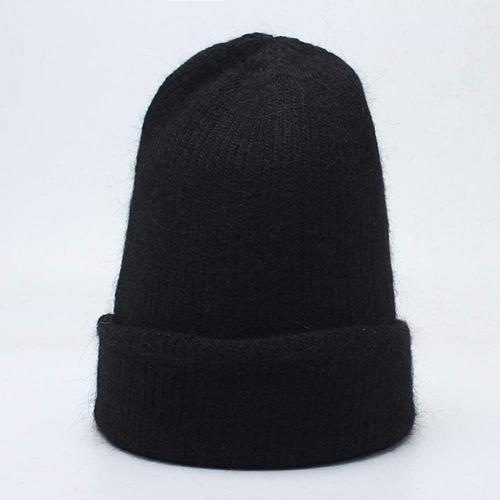 Bonnet Tricoté Pour Hommes Double Couche Chapeau De Lapin Tiède Et Chaud Sans Bordure,Black