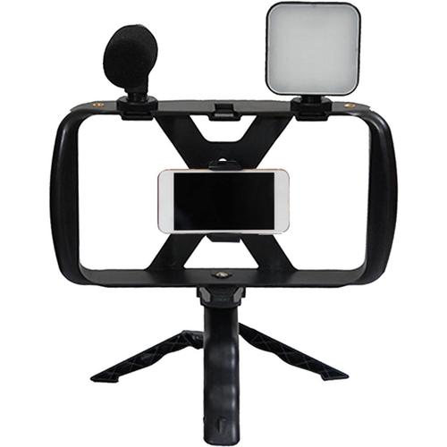 vlogging réalisation Films,Ensemble trépied Photo 4 en 1 - Support téléphone Portable avec Clip téléphone rétractable lumière Remplissage Microphone pour Les