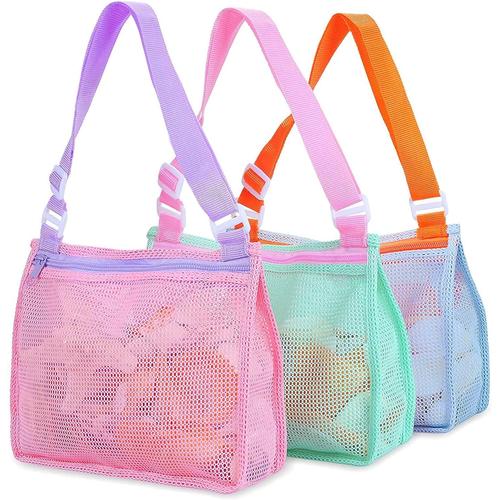 Lot de 3 sacs à bandoulière en maille pour enfants - Pour la piscine, l'extérieur - Pour les tout-petits, les bébés, les filles