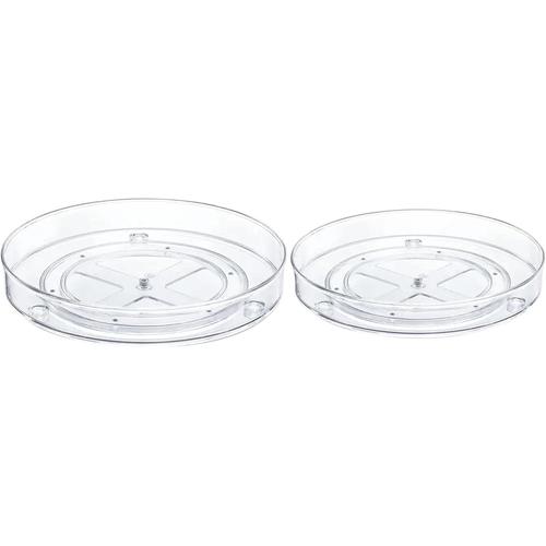 Lot De 2 Organiseurs De Placard Transparents Lazy Susan En Plastique (23 Cm + 27 Cm) - Étagère À Épices Rotative Pour Armoire De Cuisine, Garde-Manger, Table De Réfrigérateur