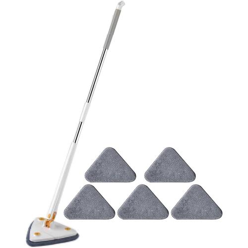 Balai triangulaire en microfibre rotatif à 360 degrés réglable pour nettoyage de la poussière du verre humide et sec avec 6 têtes de serpillère pour mur, fenêtre, sol, plafond