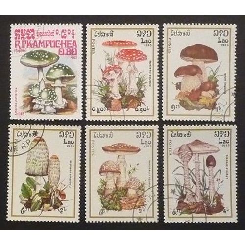 Laos Oblitéré Lot De 6 Timbres De 1985 Champignons