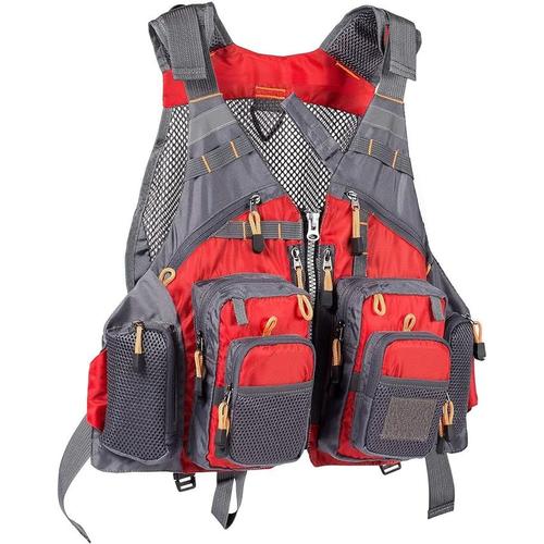 Gilet De Pêche Bassdash Unisexe, Ajustable Pour Pêche À La Mouche Et Les Activités Extérieures Rouge