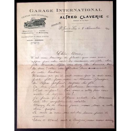 Courrier Ancien 1920 : Garage International Alfred Claverie À Saint Jean De Luz