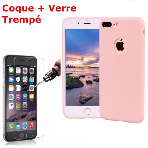 Coque Souple Silicone Pour Iphone 7 / Iphone 8 Rose + Verre Trempé Anti Chocs Et Rayures Vitre De Protection Couleur :