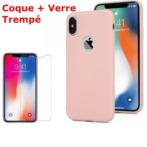 Coque Souple Silicone Pour Iphone X (10) / Xs (10s) Rose + Verre Trempé Anti Chocs Et Rayures Vitre De Protection Couleur :