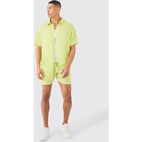 Oversized Short Sleeve Cheese Cloth Shirt And Short Set Homme - Vert - Xl, Vert