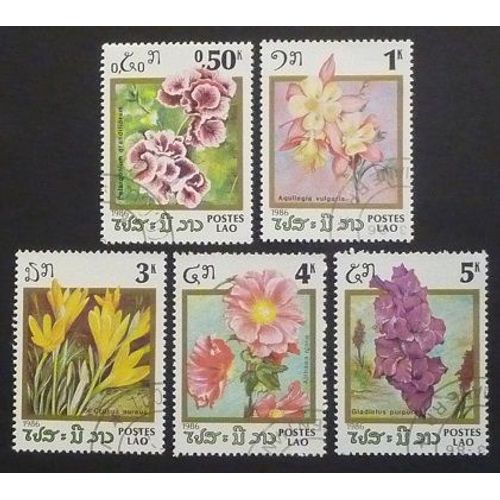 Laos Oblitéré Lot De 5 Timbres De 1986 Fleurs