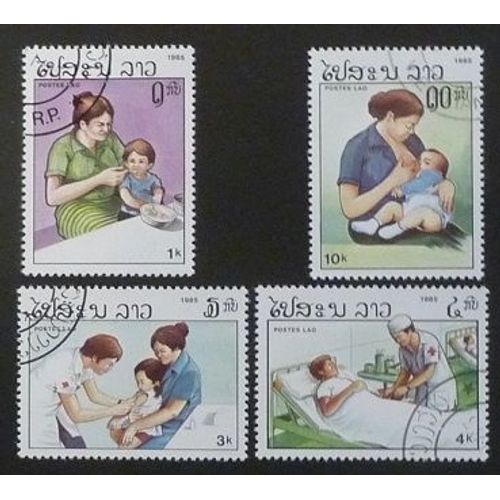 Laos Oblitéré Lot De 4 Timbres De 1985 Protection Sanitaire