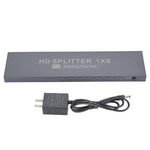 Répartiteur d'interface multimédia HD 1 entrée 8 sorties, distributeur professionnel d'interface multimédia HD 4K 60 Hz 2.0 pour projecteur d'ordinateur portable PC 100-240 V prise US