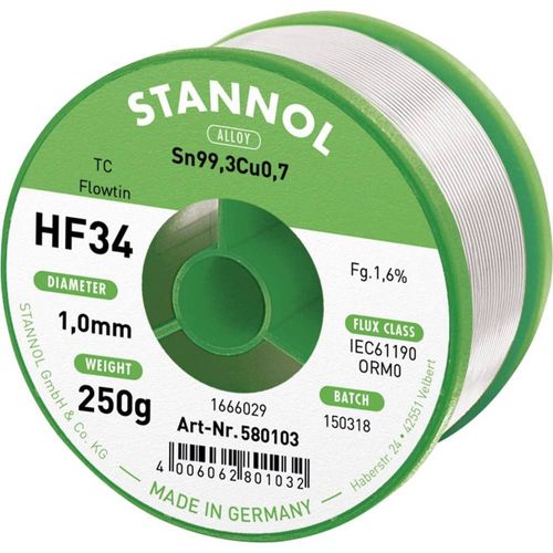 Stannol Fil à souder HF34 1,6 % 1,0 mm FLOWTIN TC CD 2 N/A