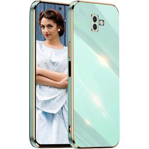 Antichoc Coque Pour Samsung Galaxy J6 Plus/J6+,Etui De Très Mince Placage Tpu,Housse De Élégant Conception Simple Miroir Silicone Brillant Cover Case,Vert