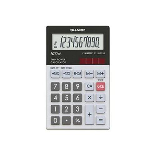 Sharp Elsi Mate EL-W211GGY - Calculatrice de poche - 10 chiffres - panneau solaire, pile - noir-gris