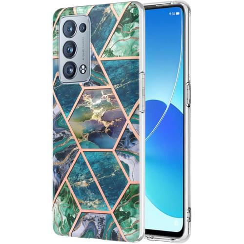 Coque Pour Oppo Reno 6 Pro, Ultra Mince Silicone Tpu Marbre Motif Etui Stylish Antichoc Bumper Protection Housse Pour Oppo Reno 6 Pro.Yl Marble Blue Green