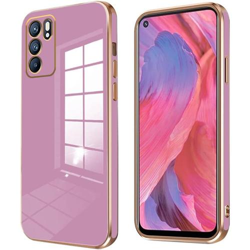 Compatible Avec Coque Oppo Reno 6 5g, Oppo Reno6 5g Protection Silicone, Original Antichoc Case Placage Tpu Etui Anti Dérapant Cover Oppo Reno 6 5g, Mauve