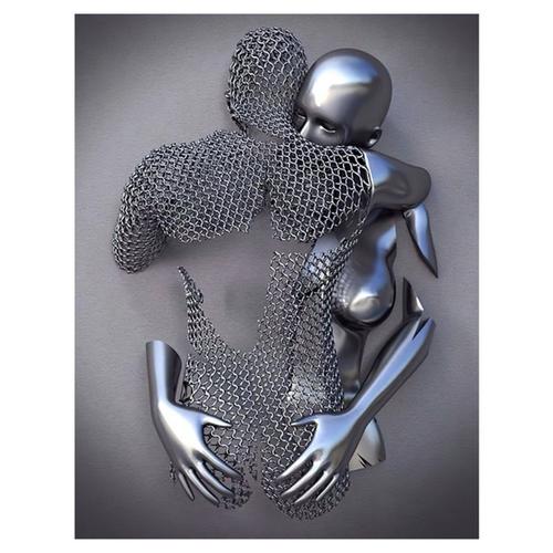 3D Effet Mur Art Abstrait Métal Sculpture Toile Moderne Peinture Décoration Murale 30*40cm Gris MNS