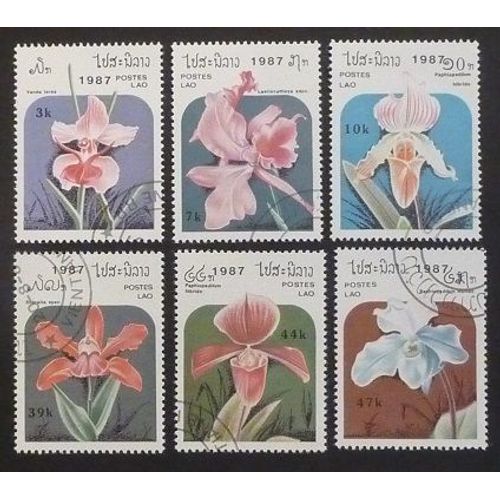 Laos Oblitéré Lot De 6 Timbres De 1987 Orchidées