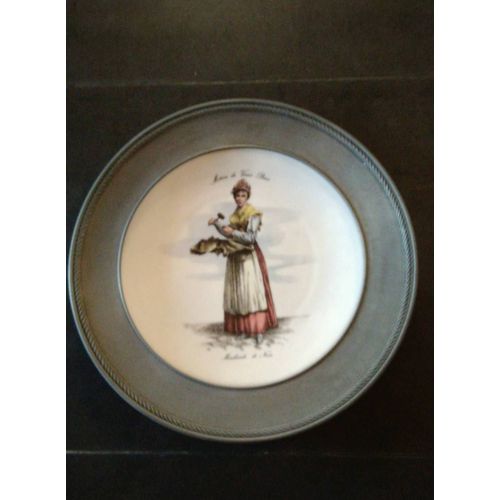 Assiette Ancienne Étain Et Porcelaine De Chauvigny
