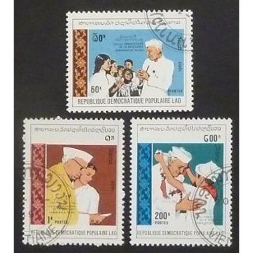 Laos Oblitéré Lot De 3 Timbres De 1989 Nehru