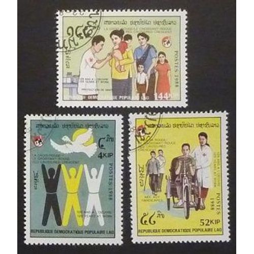 Laos Oblitéré Lot De 3 Timbres De 1988 125e Anniv. Croix Rouge