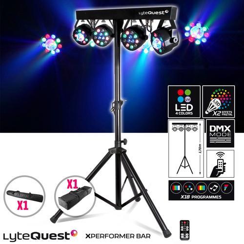 Pack X-Performer LyteQuest Portique + 4 PAR /UV/FRIZTAL DMX - 18 prog. - 2 sacoches +Tél