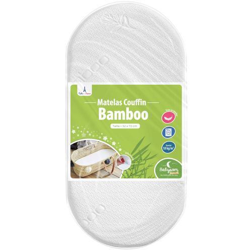 Babysom - Matelas De Couffin Bamboo - 72x32cm - Landau | Nacelle | Berceau - Epaisseur 4cm - Forme Ovale - Déhoussable - Fabrication Francaise