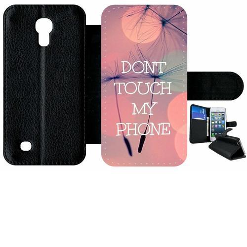 Etui À Rabat Samsung I9190 Galaxy S4 Mini - Dont Touch My Phone Fond Rose Poudree - Simili-Cuir - Noir