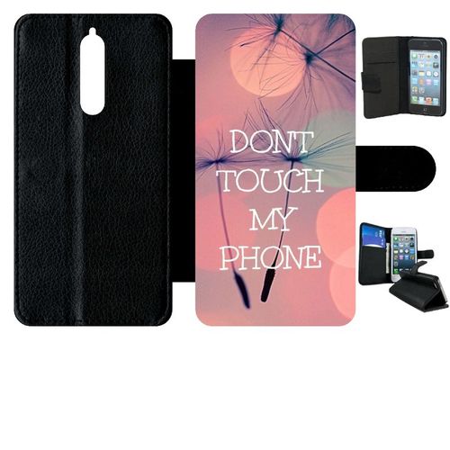 Etui A Rabat - Dont Touch My Phone Fond Rose Poudree - Compatible Avec Nokia 8 - Plastique - Bord Noir
