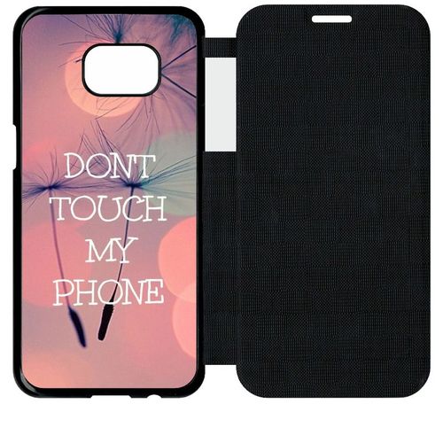 Etui A Flip Flap - Dont Touch My Phone Fond Rose Poudree - Compatible Avec Samsung Galaxy S7 Edge - Plastique - Bord Noir