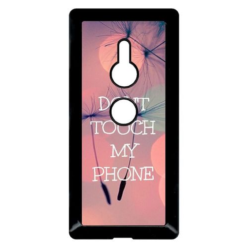 Coque Pour Smartphone - Dont Touch My Phone Fond Rose Poudree - Compatible Avec Sony Xperia Xz2 - Plastique - Bord Noir