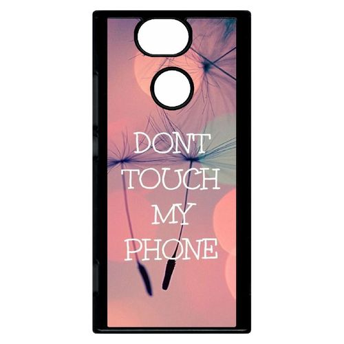 Coque Pour Smartphone - Dont Touch My Phone Fond Rose Poudree - Compatible Avec Sony Xperia Xa2 - Plastique - Bord Noir