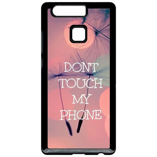 Coque Pour Smartphone - Dont Touch My Phone Fond Rose Poudree - Compatible Avec Huawei Ascend P9 - Plastique - Bord Noir