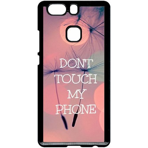 Coque Pour Smartphone - Dont Touch My Phone Fond Rose Poudree - Compatible Avec Huawei Ascend P9+ - Plastique - Bord Noir
