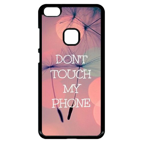 Coque Pour Smartphone - Dont Touch My Phone Fond Rose Poudree - Compatible Avec Huawei Ascend P10 Lite - Plastique - Bord Noir