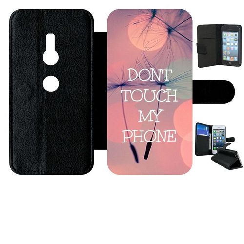 Etui A Rabat - Dont Touch My Phone Fond Rose Poudree - Compatible Avec Sony Xperia Xz2 - Simili-Cuir - Bord Noir