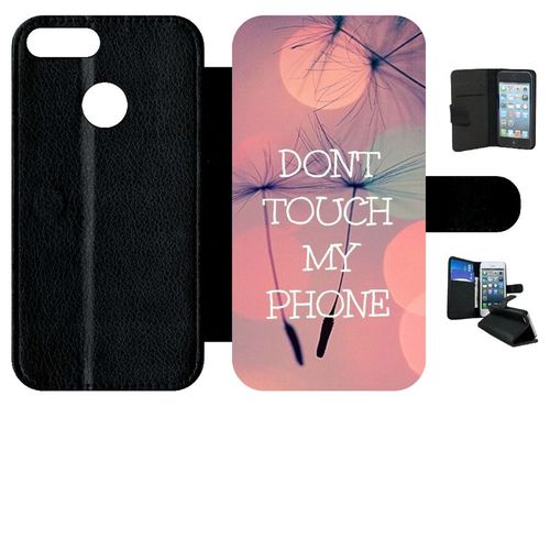 Etui A Rabat - Dont Touch My Phone Fond Rose Poudree - Compatible Avec Honor 9 Lite - Simili-Cuir - Bord Noir