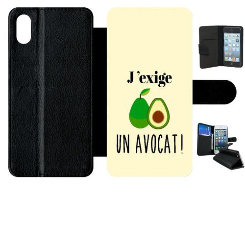 Etui A Rabat - J Exige Un Avocat Fond Beige Clair - Compatible Avec Apple Iphone Xs Max - Simili-Cuir - Bord Noir