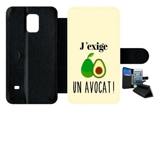 Etui A Rabat - J Exige Un Avocat Fond Beige Clair - Compatible Avec Samsung Galaxy S5 - Simili-Cuir - Bord Noir