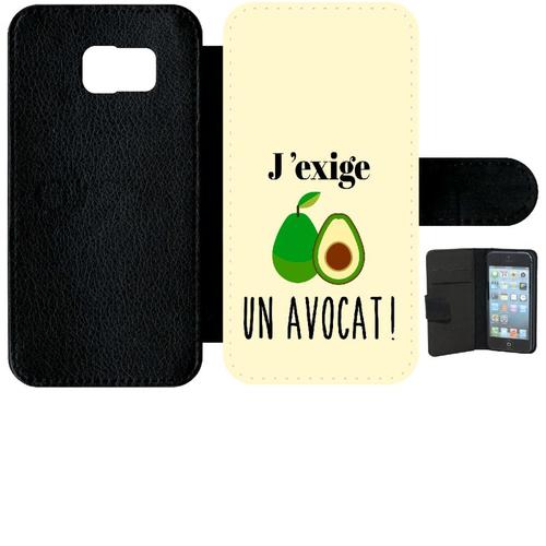 Etui À Rabat Galaxy S6 - J Exige Un Avocat Fond Beige Clair - Simili-Cuir - Noir