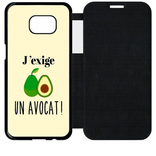 Etui A Flip Flap - J Exige Un Avocat Fond Beige Clair - Compatible Avec Samsung Galaxy S7 Edge - Plastique - Bord Noir