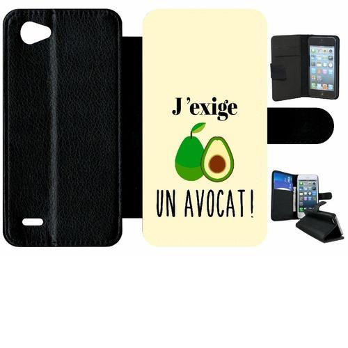 Etui A Rabat - J Exige Un Avocat Fond Beige Clair - Compatible Avec Lg Q6 - Simili-Cuir - Bord Noir