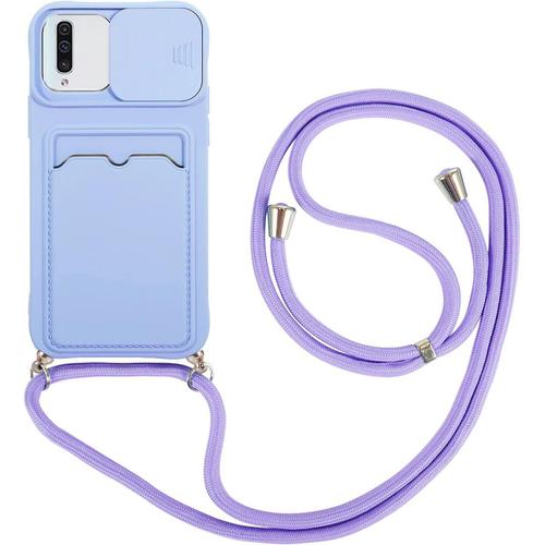 Coque Pour Samsung Galaxy A50/A50s/A30s Avec 2 Pièces Protection Écran,Avec Lentille Coulissante Antidérapant Couverture, Avec Cordon Case Tpu Bumper-Mauve