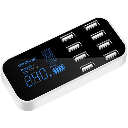 A9S Chargeur de Voiture Rapide 8 Ports Multi USB Écran LCD Chargeur de Téléphone 12V Hub USB pour Téléphone Tablette DVR, Noir MNS